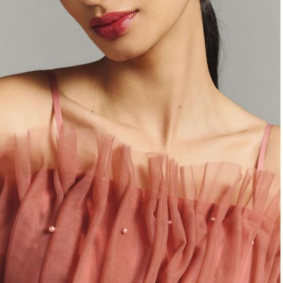 Anthropologie x Maeve Tiered Strapless Pearl Embellished Tulle Mini Dress - Picture 5 of 8